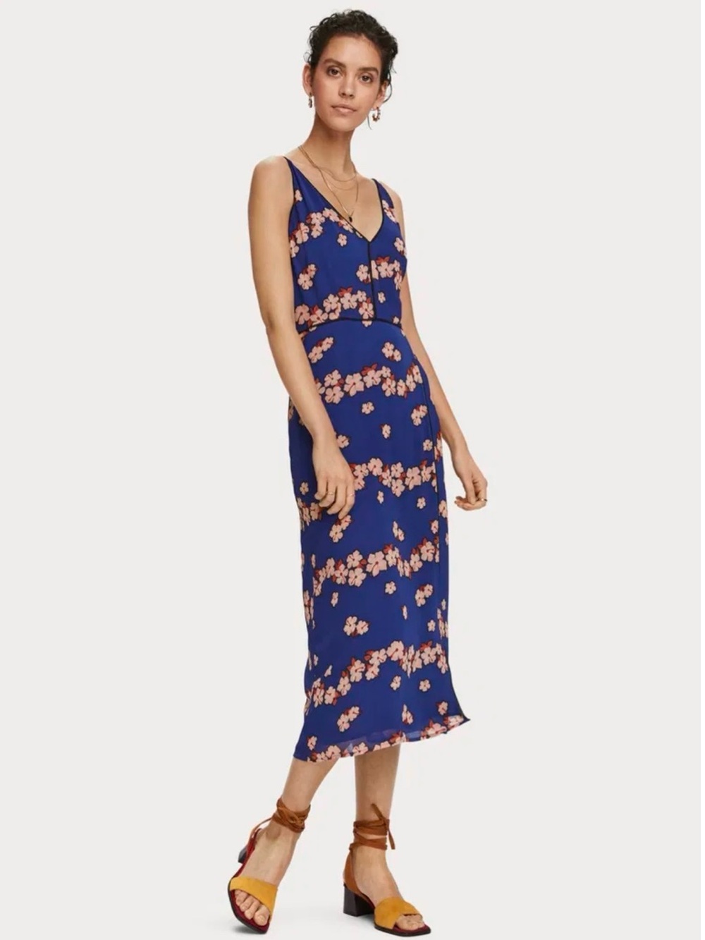 NWT Scotch & Soda Blue Floral Aloha Hula Slip Midi Dress